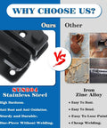 Comparison showing SUS304 stainless steel flip latch versus rusted iron alloy for gates and cabinets.