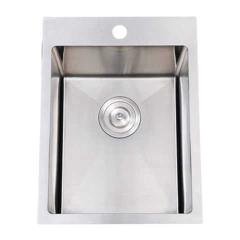 Top view of 15x20 Inch Drop In Bar Sink for busy kitchens and RVs, deep 9 inch single bowl, 304 stainless steel topmount, 16 gauge body.