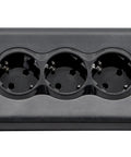 Kickstart Your Workspace Game With This Solid Three Outlet Power Strip And Dual Usb Charging Station Features sturdy black design with three AC outlets.