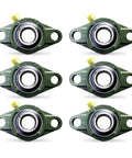 Pack of 6, 1 Inch Shaft Diameter Pillow Block Bearings, Flange Mounted Set Screw Style, heavy duty with cast iron base.