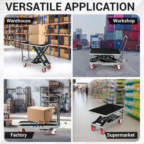 Heavy Duty Hydraulic Lift Table Cart With 500 Lbs Capacity And Badass Powder Coated Steel Frame For Smooth Scissor Jack Action in warehouse