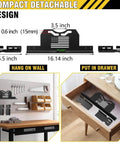 Compact detachable design of DIY Wheel Alignment Tool Kit with 2 toe alignment plates, shown on wall and in drawer.
