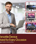 Man using Universal Laptop Projector Tripod Stand Foldable Design Heavy Duty Workhorse Mount with laptop in office.