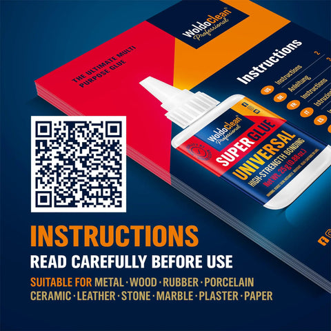 Instruction booklet for All Purpose Super Glue 25g Quick Drying Clear Adhesive For Metal Plastic Wood Ceramic Glass Repairs.