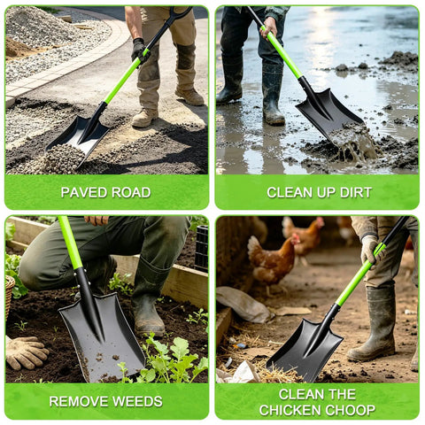 Heavy Duty Flat Shovel With 45 Inch Length Square Blade And 12 Inch Spade Cushioned Grip Ergonomic D Handle for yard work