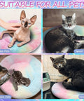 Image showing Self Heating Cat Bed 2 Pack Machine Washable Pet Mat Reversible Thermal Warm Round Dog Crate Pad Tie Dye with various pets.