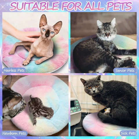 Image showing Self Heating Cat Bed 2 Pack Machine Washable Pet Mat Reversible Thermal Warm Round Dog Crate Pad Tie Dye with various pets.