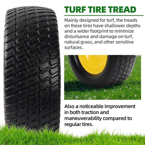 Close-up of tire tread on Two Pack Flat Free Front Tire And Wheel Set For John Deere Riding Mowers 15 By 6 Front Tires