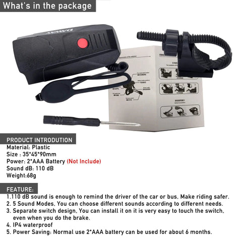High Volume 110dB Electric Bike Horn With Five Sound Modes Loud Handlebar Alarm Bell For Safe Cycling Includes Free Screwdriver Ideal Gift For Kids And Adults Easy To Use And Reliable Road Alert