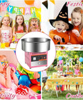 Dope High Power Cotton Candy Maker 980W For Parties And Events, pink booth with children celebrating at a colorful party.