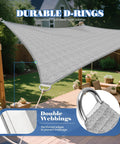 12x14 HDPE Sun Shade Sail Rectangle For Outdoor Patio And Pergola UV Resistant Blocks 95 Percent Of Sun Rays in Gray, installed on pergola, showing durable D-rings
