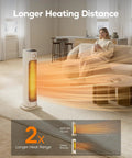 25 Inch Infrared Space Heater 1500W With Remote For Fast Warm Up, warming a room with a seated person using remote, 80 degree oscillation
