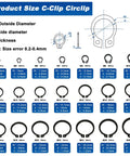 Size chart for External Retaining Ring Kit Set All In One 1095 Piece Circlip Snap Ring Assortment in Black Alloy Steel M4 to M28