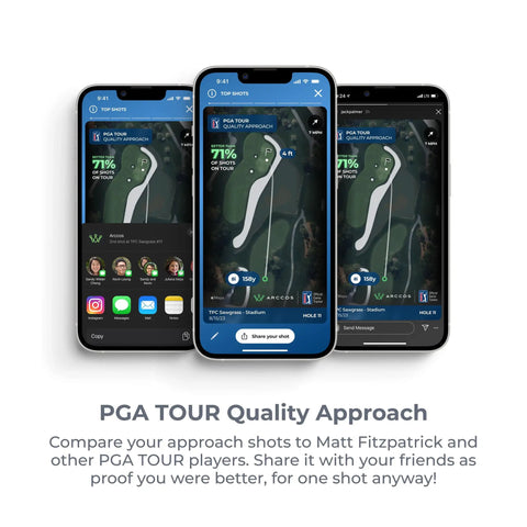 Smart Golf Sensors System With Automatic Game Tracking AI Caddie AI GPS Rangefinder And Smart Club Distances app interface on phones