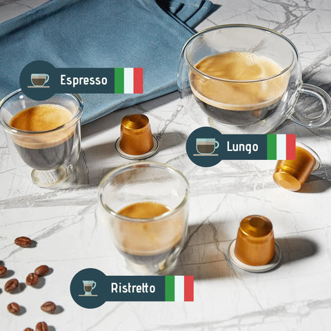 120 Count Nespresso Compatible Coffee Pods Go To Variety Pack For Original Machines Ristretto Espresso And Lungo Capsules Aluminum And Recyclable Packaging Today - coffee pods with cups on a marble surface