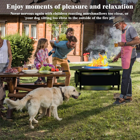Family around Fire Pit Surround Tabletop For Solo Stove Bonfire Ranger 2.0 Thick Powder Coated Steel Outdoor Fire Pit Table