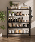 Five Tier Shoe Rack With Hooks, Adjustable Mesh Shelves, Metal Storage Organizer For Entryway And Closet, Fits 25 Pairs