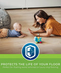 Mother and baby playing on laminate floor with Rock Solid.006 Mil Polyethylene Moisture Vapor Barrier Roll for protection.