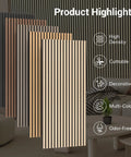 Heavy Duty Rock Solid Wood Veneer Wall Panels with Game Changing Acoustic Treatment and Superior Sound Dampening for Bedroom or Studio Setup 4 Pack 47.2 X 23.6 Inch Acoustic Panels multi-colored panel display in living room setting.