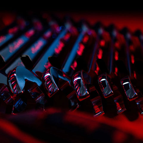 Close-up of wrenches in Must Have 12 Slot Wrench Organizer With Magnetic Backing Wall Mount Rack