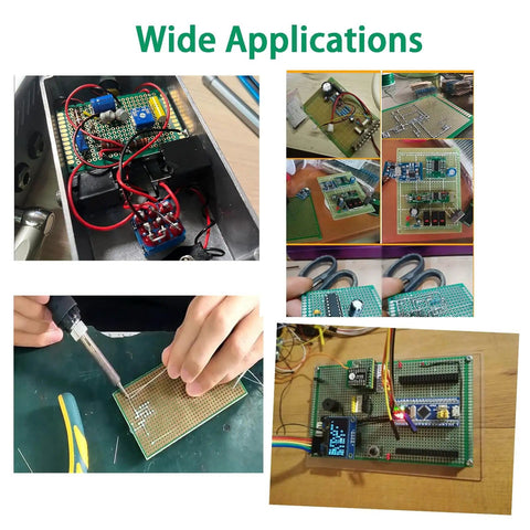 32 Pcs Double Sided PCB Board Kit Soldering Practice Set For DIY Electronics Projects, showing diverse prototyping uses.