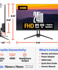 Front and side view of 24 Inch Gaming Monitor With 120Hz Refresh And 1ms Response Time, Sick IPS Color, 1080p FHD, Built In Speakers