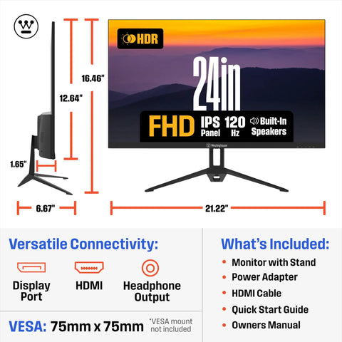 Front and side view of 24 Inch Gaming Monitor With 120Hz Refresh And 1ms Response Time, Sick IPS Color, 1080p FHD, Built In Speakers