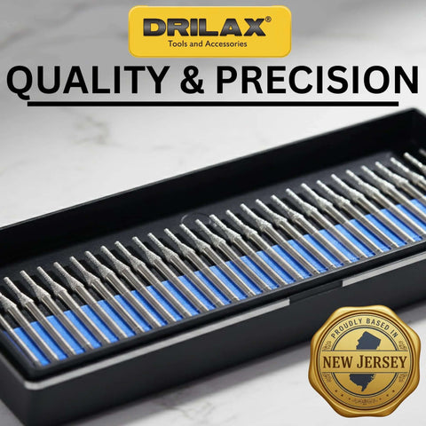 Drilax 30-piece 1mm diamond drill bits set with 1/8-in shank in a black tray