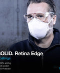 All Day Comfort Safety Glasses With Side Shields Clear Anti Fog Lens worn by man with face mask, solid frame visible