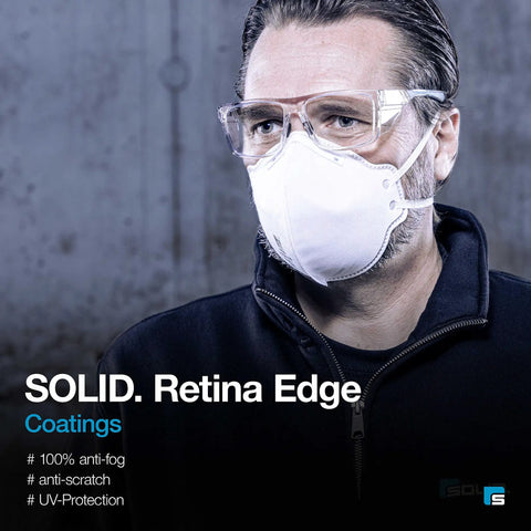 All Day Comfort Safety Glasses With Side Shields Clear Anti Fog Lens worn by man with face mask, solid frame visible