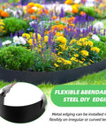 Heavy Duty Steel Landscape Edging Kit Eight Point Four Inch Height By Forty Inch Length Panels Six Pieces Galvanized Steel Twenty Feet Total Hammer In Edging Black Finish bordering a vibrant flower bed