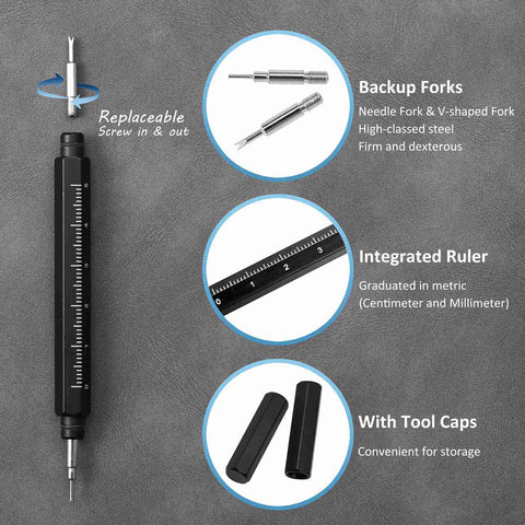 Premium Watch Band Tool Kit For Easy Removal And Installation Of Spring Bar Pins, Stainless Steel Fork Tool With Caps, Includes Cleaning Cloth