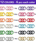 72 Pcs Vibrant Key Rings Bulk Set Multi Color Bag Charms Keychain Kit Sturdy Zinc Alloy DIY Supplies For Bags Durable 12 Shades Gold Silver Purple Pink Red Orange Yellow White Green Black Awesome For Creative Styling Organization Storage, 23.5mm rings