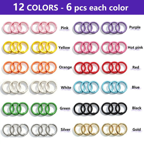 72 Pcs Vibrant Key Rings Bulk Set Multi Color Bag Charms Keychain Kit Sturdy Zinc Alloy DIY Supplies For Bags Durable 12 Shades Gold Silver Purple Pink Red Orange Yellow White Green Black Awesome For Creative Styling Organization Storage, 23.5mm rings