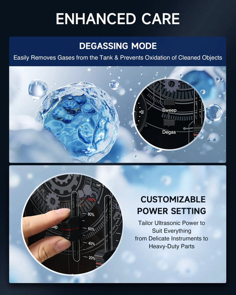 Heavy Duty Ultrasonic Cleaner With Sweep Function And 33khz Frequency, Washes Away Stubborn Grime Like A Champ With 360w Power for degassing mode and customizable power settings.