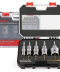 9 Piece Beefy Carbide Hole Saw Kit For Metal with titanium pilot bits in storage case