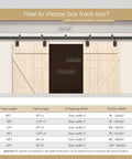 Diagram showing how to choose box track size for Heavy Duty Outdoor Sliding Barn Door Hardware Kit, 16 Ft Rail System.