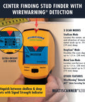 MultiScanner A200 Electronic Wall Scanner Stud Finder And Metal Detector With Live AC Wire Detection, handheld view.