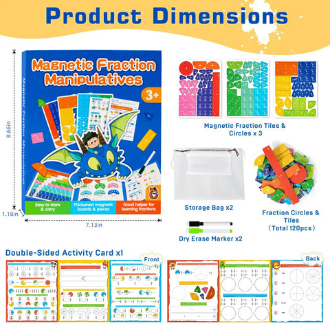 Fraction Playbook For Kids With Tiles And Circles Hands On Montessori Style Math Manipulatives dimensions diagram image.