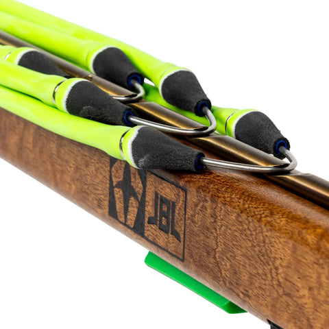 Spearfishing Replacement Band Five Eighths Inch Nitro Band shown mounted on speargun with stainless steel wishbone.