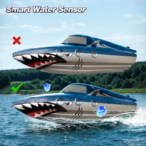 High Speed Predator Hull RC Boat For Kids And Adults Waterproof 2.4GHz Remote Control With Dual Battery 50 Minute Run Time