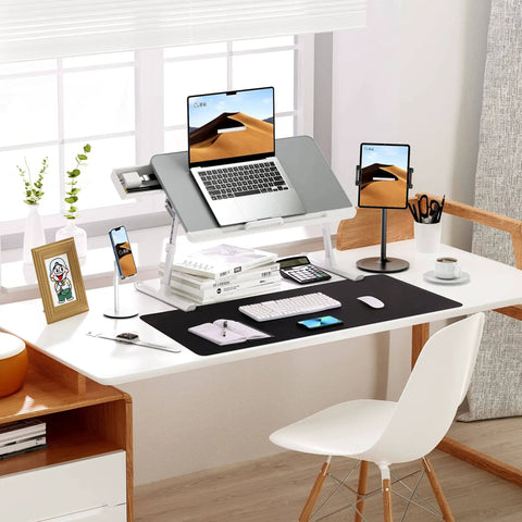 Large Desk Pad 47.2 Inch By 17 Inch Leather Desk Pad Protector with Natural Cork and PU Leather on office desk setup