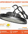 Ridiculously Bright 150W LED High Bay Light With 21000 Lumens 5000K Waterproof UFO Fixture showing design and cable