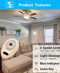 Replacement Ceiling Fan Remote For Harbor Breeze Allen Roth, 303.9MHz With 3 Speed Light Dimmer Learn Key, room view