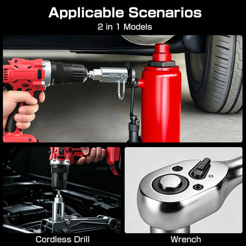 Heavy Duty Trailer Jack Drill Adapter For 1 Inch Drive Shaft Beefy Stainless Steel Quick Change Tool being used with a cordless drill for adjustments.