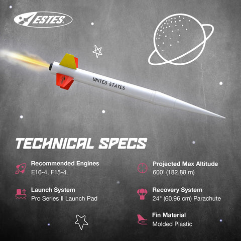 Nike Smoke Pro Series II STEM Rocket Kit For Expert Builders with 1:5.5 scale, reaching 600 feet altitude, shown in flight.