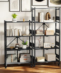 4-Tier Folding Metal Storage Rack With Wheels No-Assembly Heavy Duty Shelving Unit 600 Lb Capacity Collapsible and Mobile Organizer for Kitchen Pantry Bathroom and Closet Easy Setup, black metal shelves with books and decor