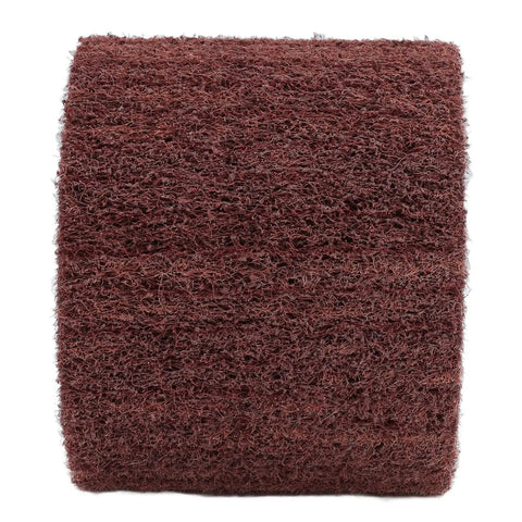 Heavy Duty Non Woven Wire Drawing Wheel With Abrasive Coating For Rapid Polishing And Uniform Shaping, dark brown, close-up view.