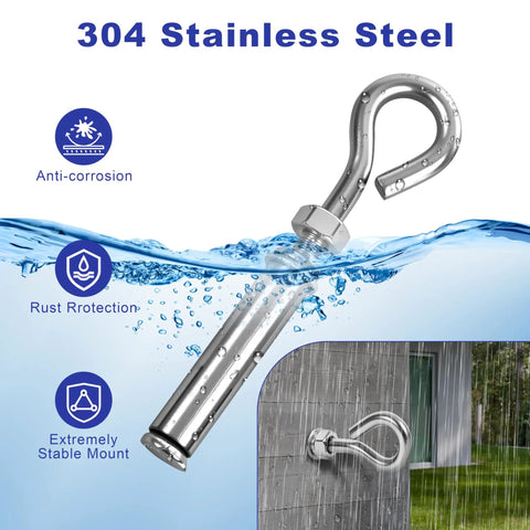 Four Pack Expansion Eyebolt Anchors For Concrete Walls, One Quarter Inch By Three And One Half Inch, Heavy Duty 304 Stainless Steel Eyebolts, Concrete Wall Anchors Set With Included Drill Bit, Perfect For Securing Heavy Gear