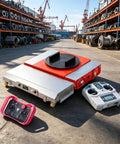 Industrial Grade Heavy Duty 360 Degree Rotating Turntable Electric Transfer Cart With Remote Control on warehouse floor